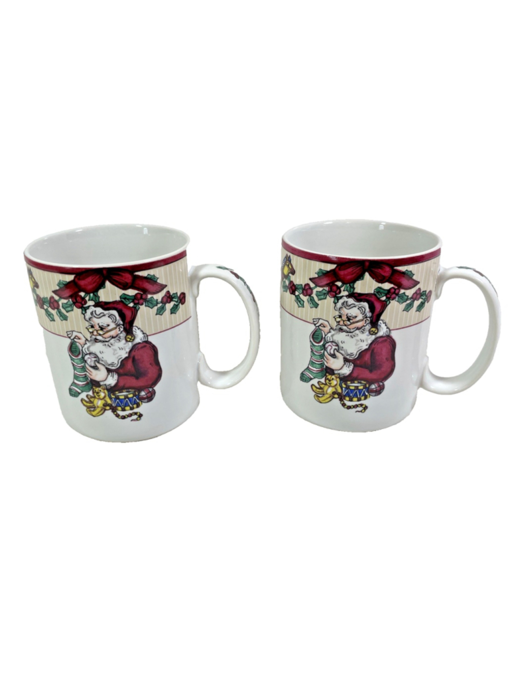 Vintage Fitz and Floyd Santa's List Coffee Tea 4" Cup Set Of 2 1994